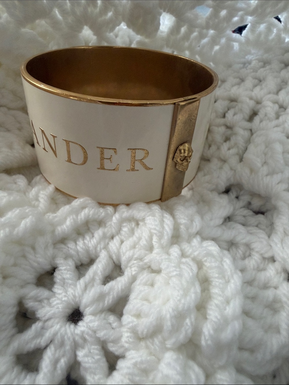 Alexander McQueen White Enamel and Gold-Tone Logo Cuff Bracelet - Picture 4 of 6